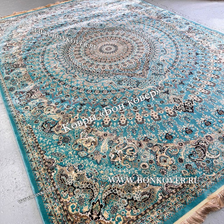 Восточный Ковер Для Гостиной Медальон Дизайн 28767 Бирюзовый