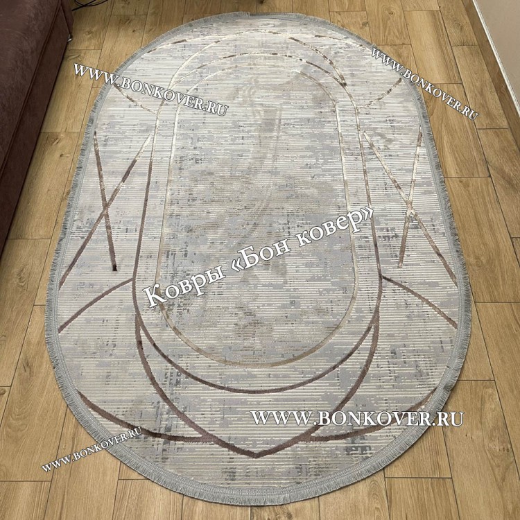 Турецкий ковер для гостиной Дизайн 05 Серый Овал
