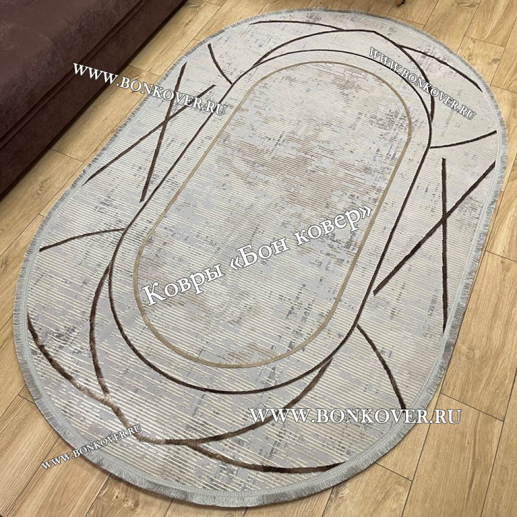 Турецкий ковер для гостиной Дизайн 05 Серый Овал
