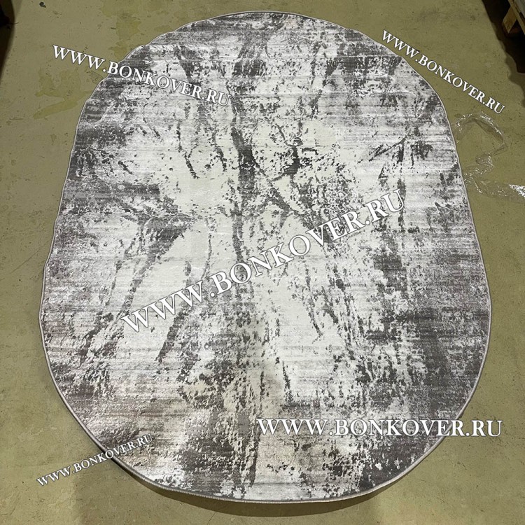 Современный Турецкий Ковер Дизайн 190 Серый с Белым Овал